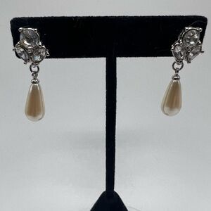 Monet Dainty Faux Pearl Drop Earrings with Stone Cluster Post